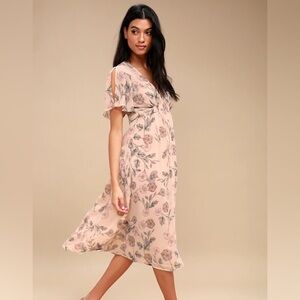 Astr Azalea Blush Pink Floral Print Midi Dress